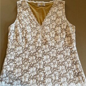 Kathleen Kirkwood Cream Vintage Lace V-Neck Blouse Sm/Med